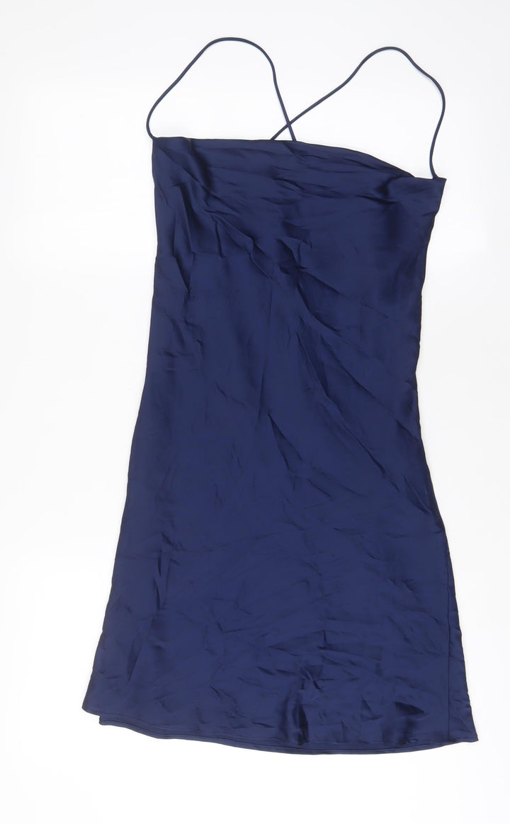 Stradivarius Womens Blue Polyester A-Line Size M Cowl Neck Pullover