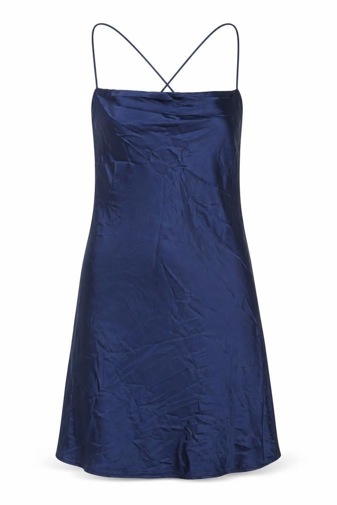 Front view of Stradivarius women’s blue polyester a-line, size M, cowl neck pullover