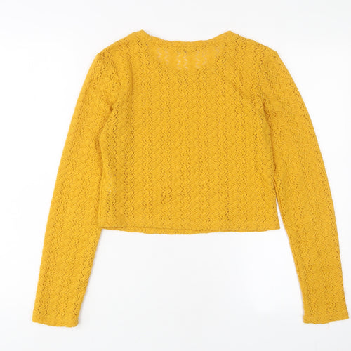 Zara Womens Yellow Polyester Cropped T-Shirt Size S Crew Neck