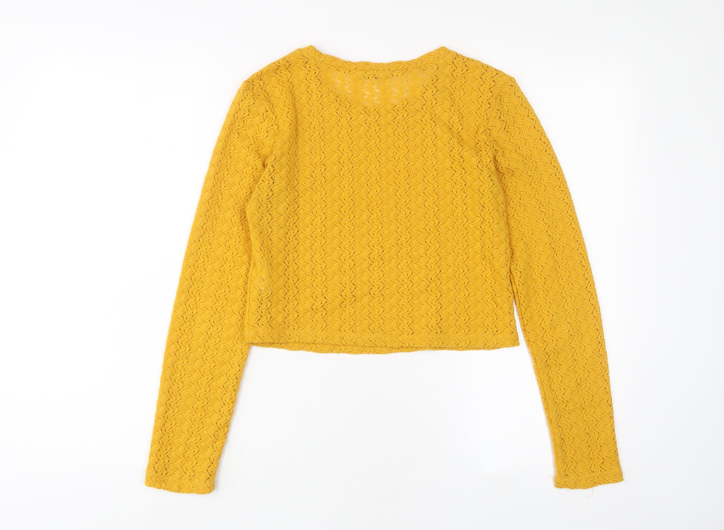 Zara Womens Yellow Polyester Cropped T-Shirt Size S Crew Neck
