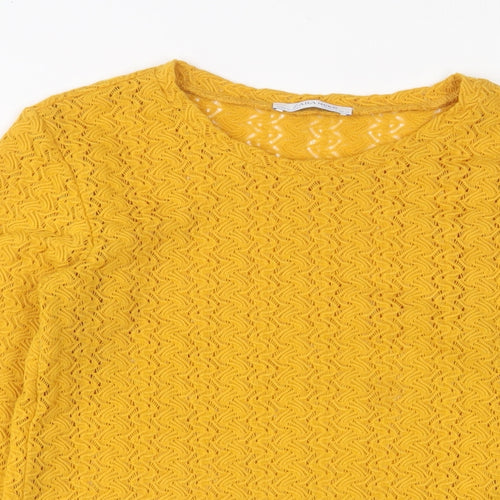 Zara Womens Yellow Polyester Cropped T-Shirt Size S Crew Neck