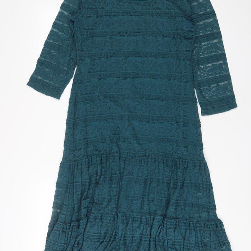 Marks and Spencer Womens Blue Polyamide A-Line Size 12 Scoop Neck Zip