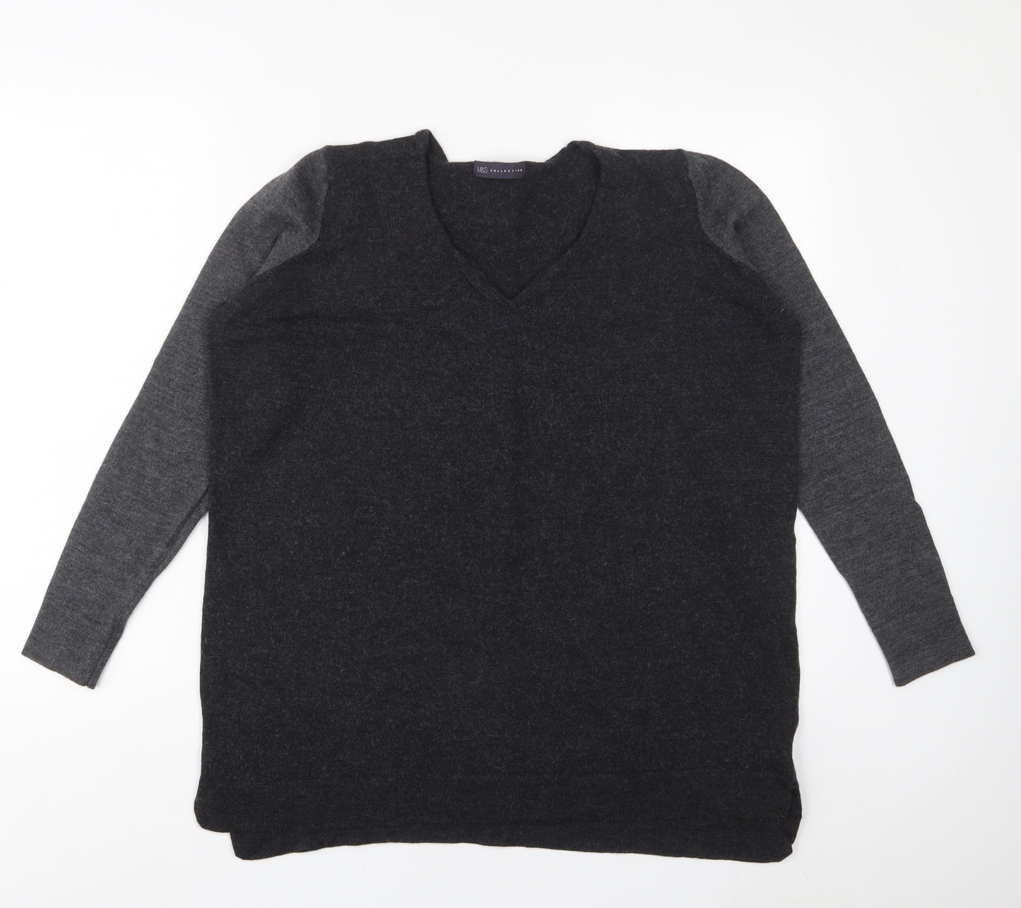 Marks and Spencer Womens Grey V-Neck Wool Pullover Jumper Size 18