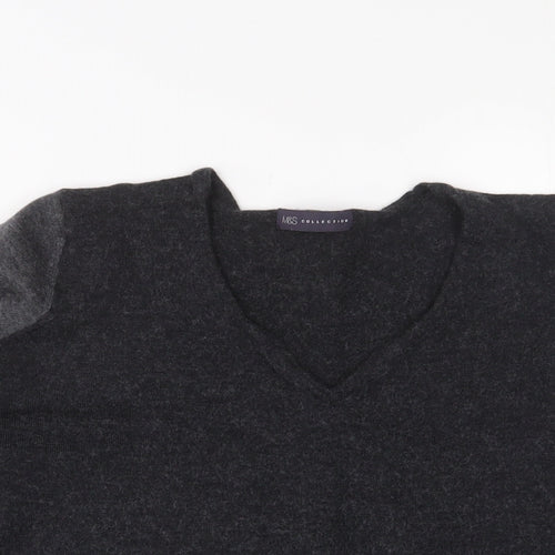 Marks and Spencer Womens Grey V-Neck Wool Pullover Jumper Size 18