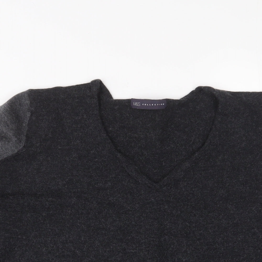 Marks and Spencer Womens Grey V-Neck Wool Pullover Jumper Size 18