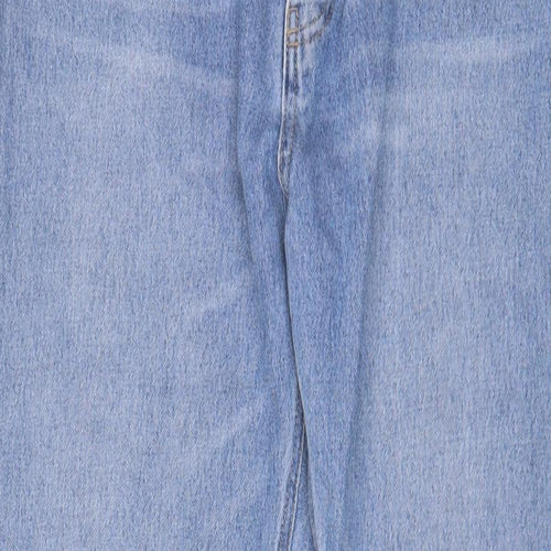 H&M Womens Blue Cotton Straight Jeans Size 14 L32 in Regular Zip - Split hem