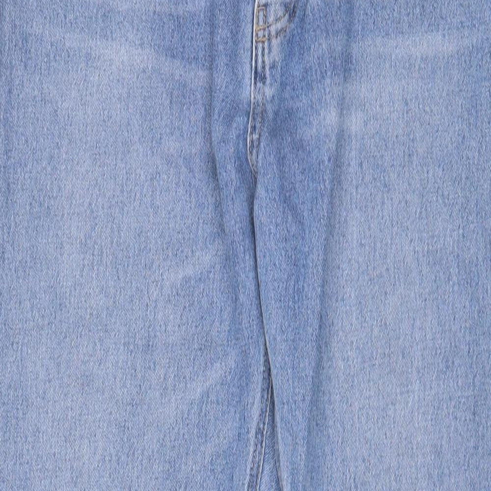 H&M Womens Blue Cotton Straight Jeans Size 14 L32 in Regular Zip - Split hem