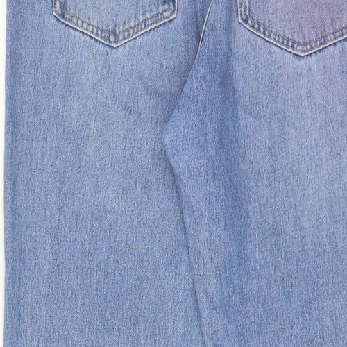 H&M Womens Blue Cotton Straight Jeans Size 14 L32 in Regular Zip - Split hem