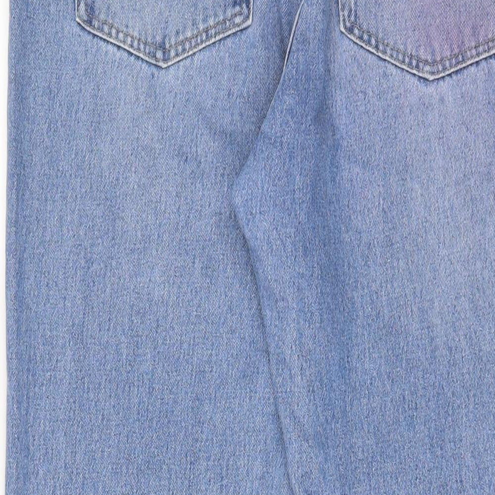 H&M Womens Blue Cotton Straight Jeans Size 14 L32 in Regular Zip - Split hem
