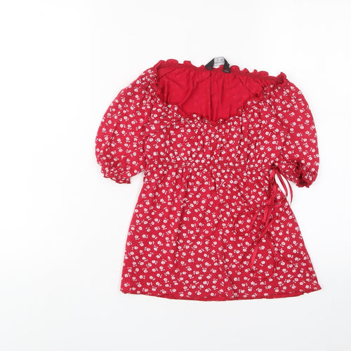 Dorothy Perkins Womens Red Floral Viscose Basic T-Shirt Size 10 Scoop Neck