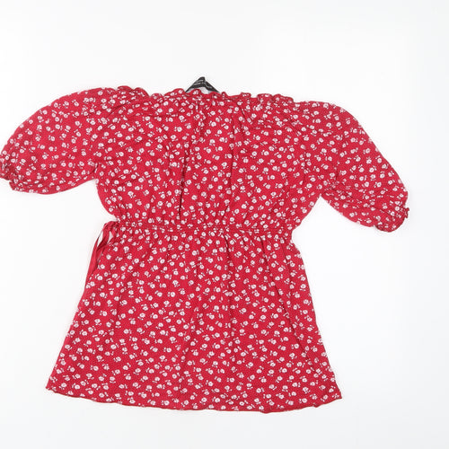 Dorothy Perkins Womens Red Floral Viscose Basic T-Shirt Size 10 Scoop Neck