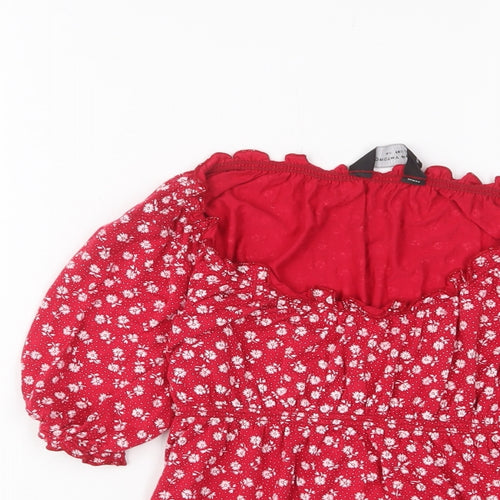 Dorothy Perkins Womens Red Floral Viscose Basic T-Shirt Size 10 Scoop Neck