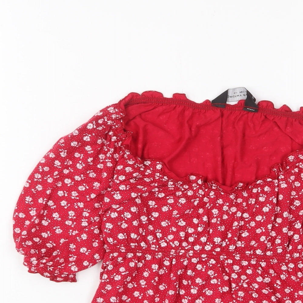 Dorothy Perkins Womens Red Floral Viscose Basic T-Shirt Size 10 Scoop Neck