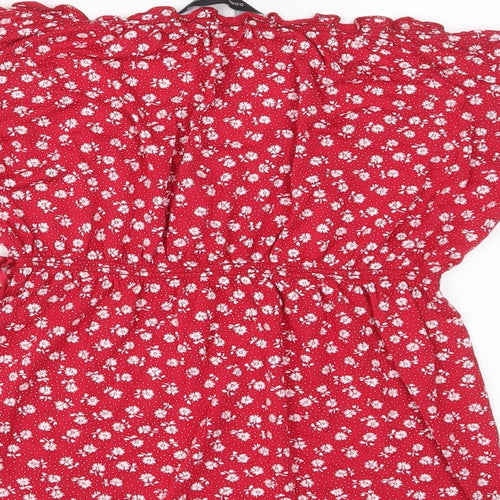 Dorothy Perkins Womens Red Floral Viscose Basic T-Shirt Size 10 Scoop Neck