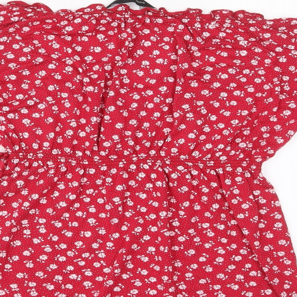 Dorothy Perkins Womens Red Floral Viscose Basic T-Shirt Size 10 Scoop Neck