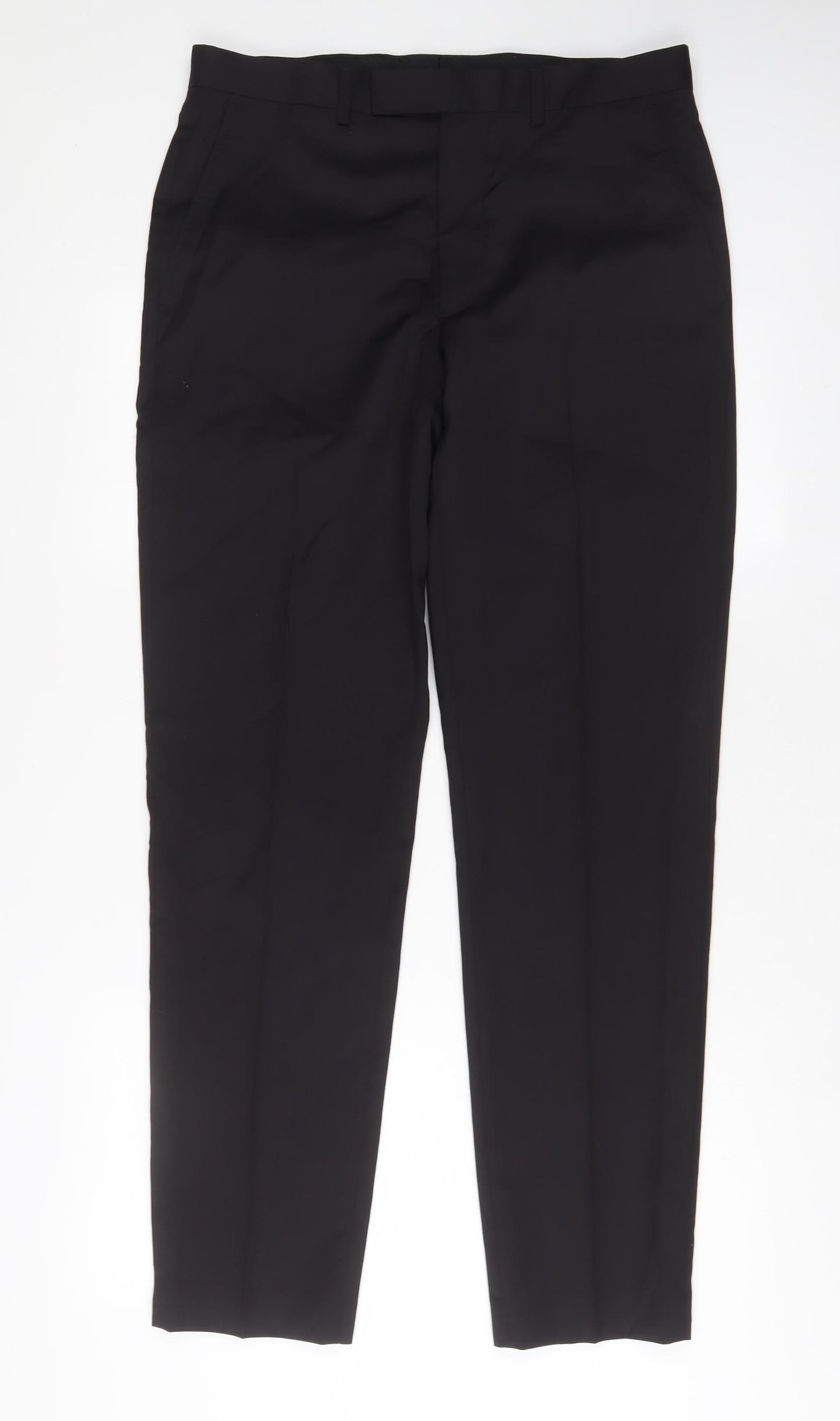 Autograph Mens Black Wool Trousers Size 32 in L33 in Regular Hook & Eye - Long Leg, Pockets