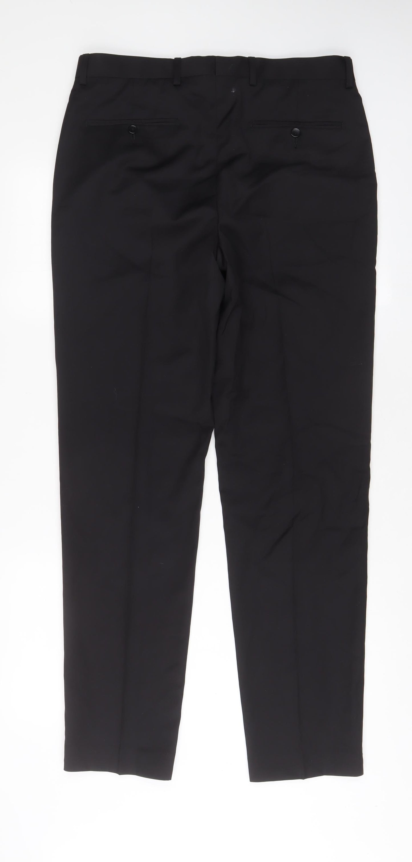 Autograph Mens Black Wool Trousers Size 32 in L33 in Regular Hook & Eye - Long Leg, Pockets