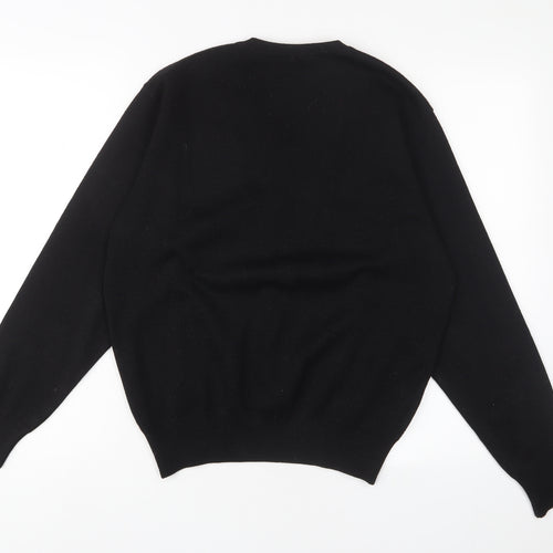 Gabicci Mens Black V-Neck Acrylic Pullover Jumper Size S Long Sleeve - Logo, Embroidered