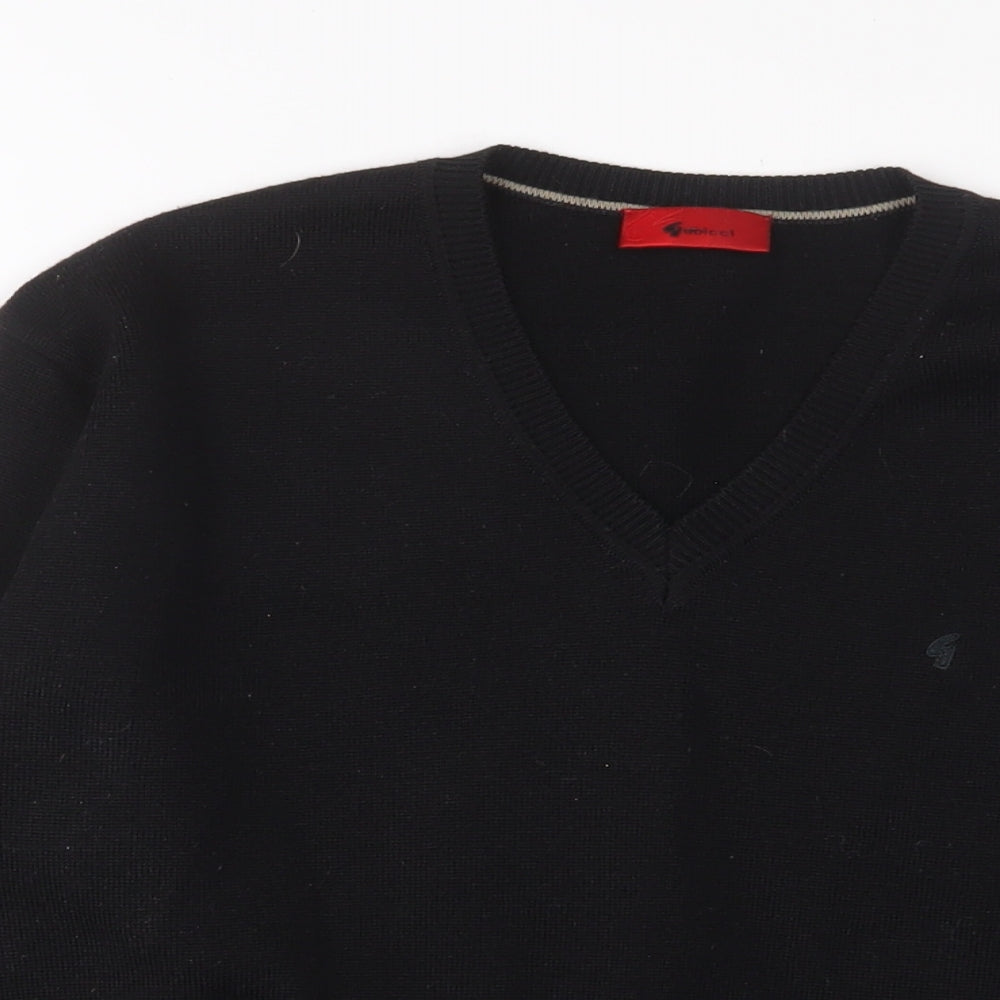 Gabicci Mens Black V-Neck Acrylic Pullover Jumper Size S Long Sleeve - Logo, Embroidered