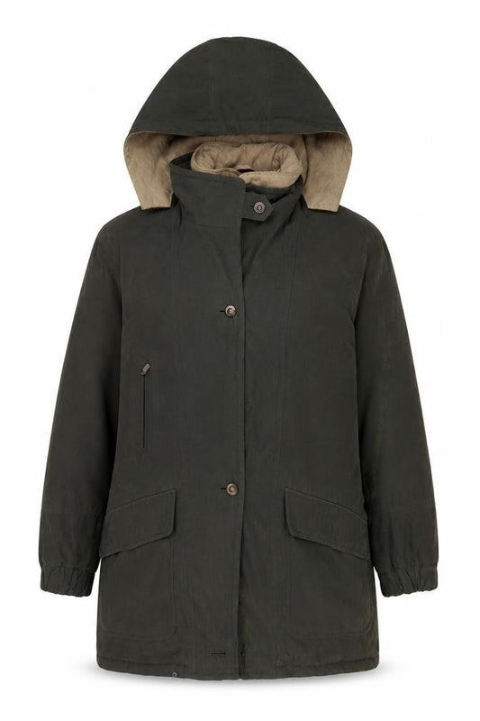 Front view of BHS women’s green jacket coat, size UK 14, zip - pockets