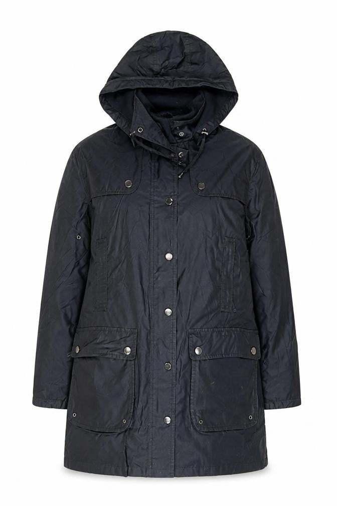 Front view of Four seasons women’s blue jacket coat, size M, zip