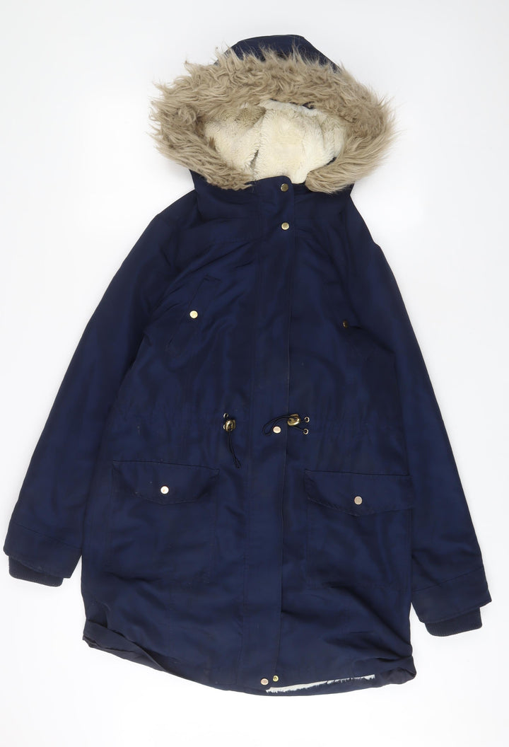 Oasis Womens Blue Parka Coat Size S Zip - Pockets
