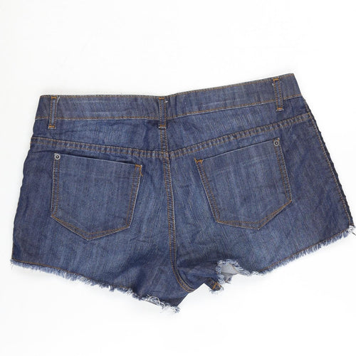 St Bernard Womens Blue Cotton Cut-Off Shorts Size 14 L3 in Regular Zip - Embroidery pattern to the sides