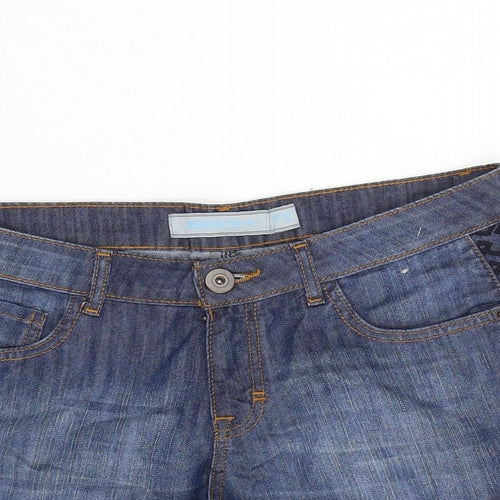 St Bernard Womens Blue Cotton Cut-Off Shorts Size 14 L3 in Regular Zip - Embroidery pattern to the sides
