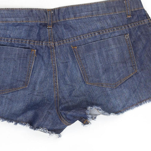 St Bernard Womens Blue Cotton Cut-Off Shorts Size 14 L3 in Regular Zip - Embroidery pattern to the sides