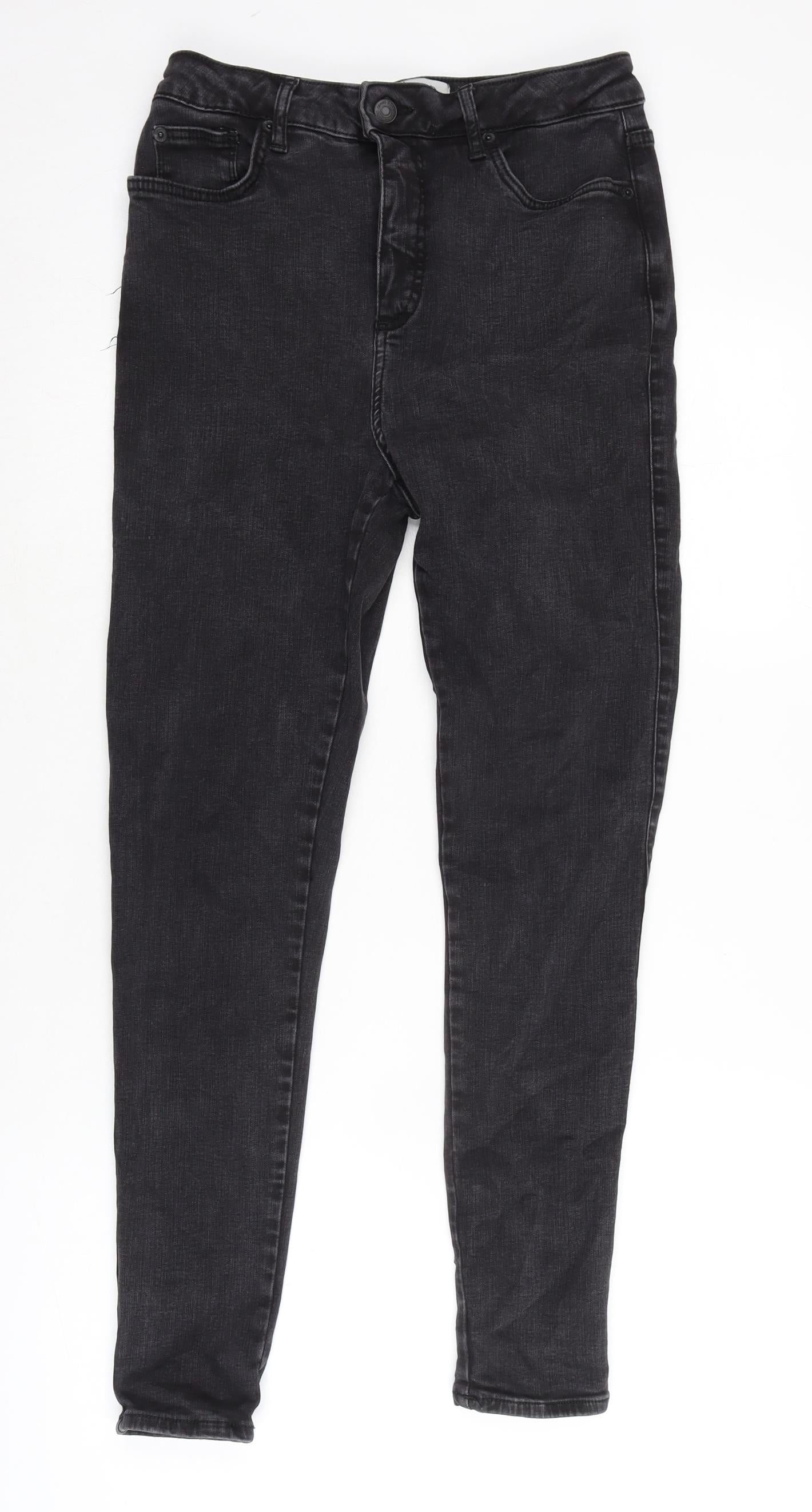 New Look Womens Grey Cotton Blend Straight Jeans Size 12 L26 in Regular Zip