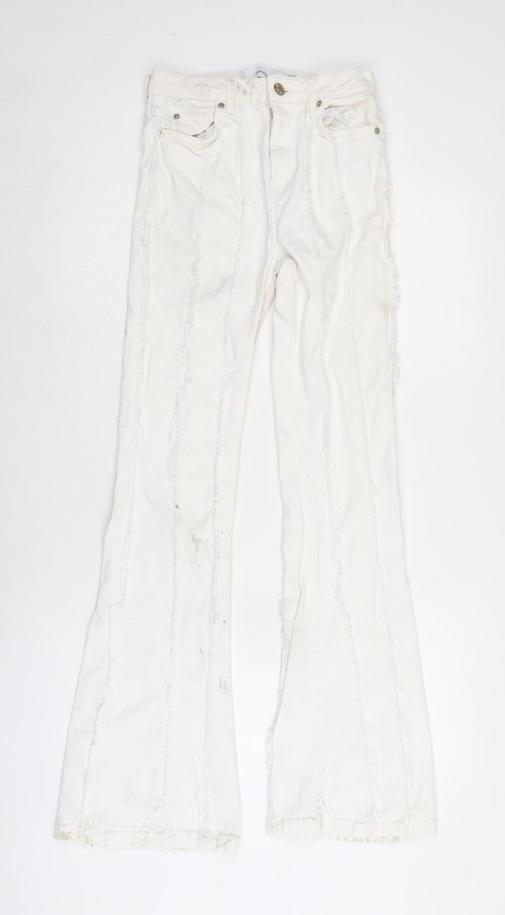 Berksha Womens White Cotton Blend Flared Jeans Size 6 L32 in Regular Zip