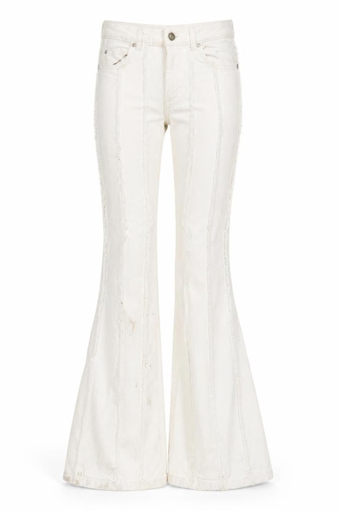 Berksha Womens White Cotton Blend Flared Jeans Size 6 L32 in Regular Zip