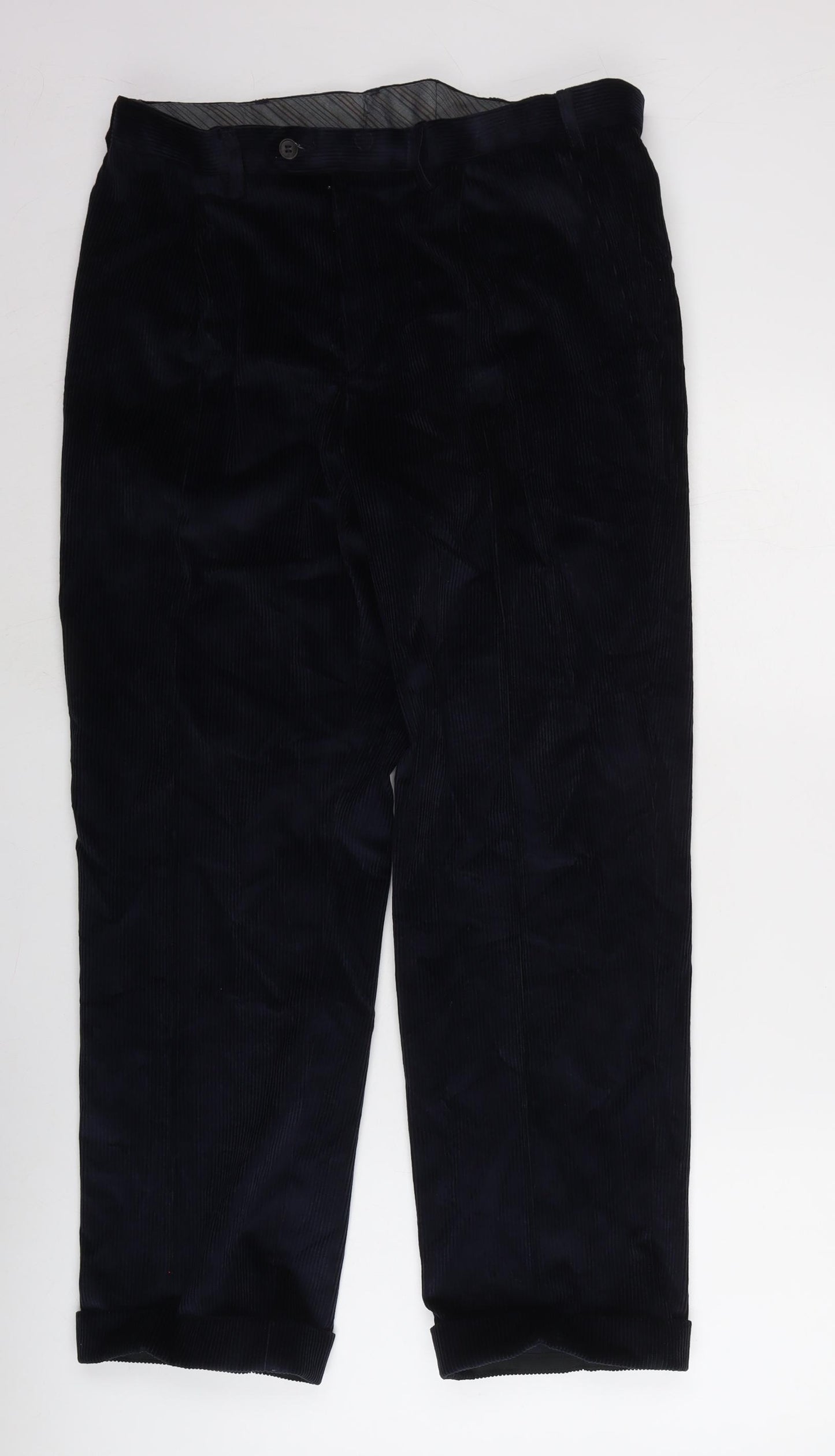 Marks and Spencer Mens Blue Cotton Trousers Size 36 in L28 in Regular Zip