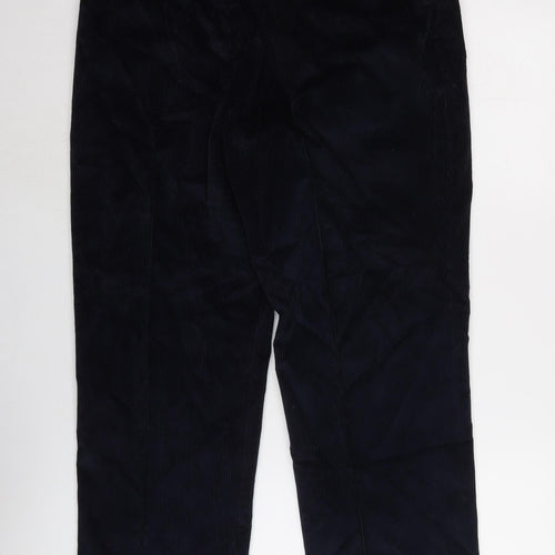 Marks and Spencer Mens Blue Cotton Trousers Size 36 in L28 in Regular Zip