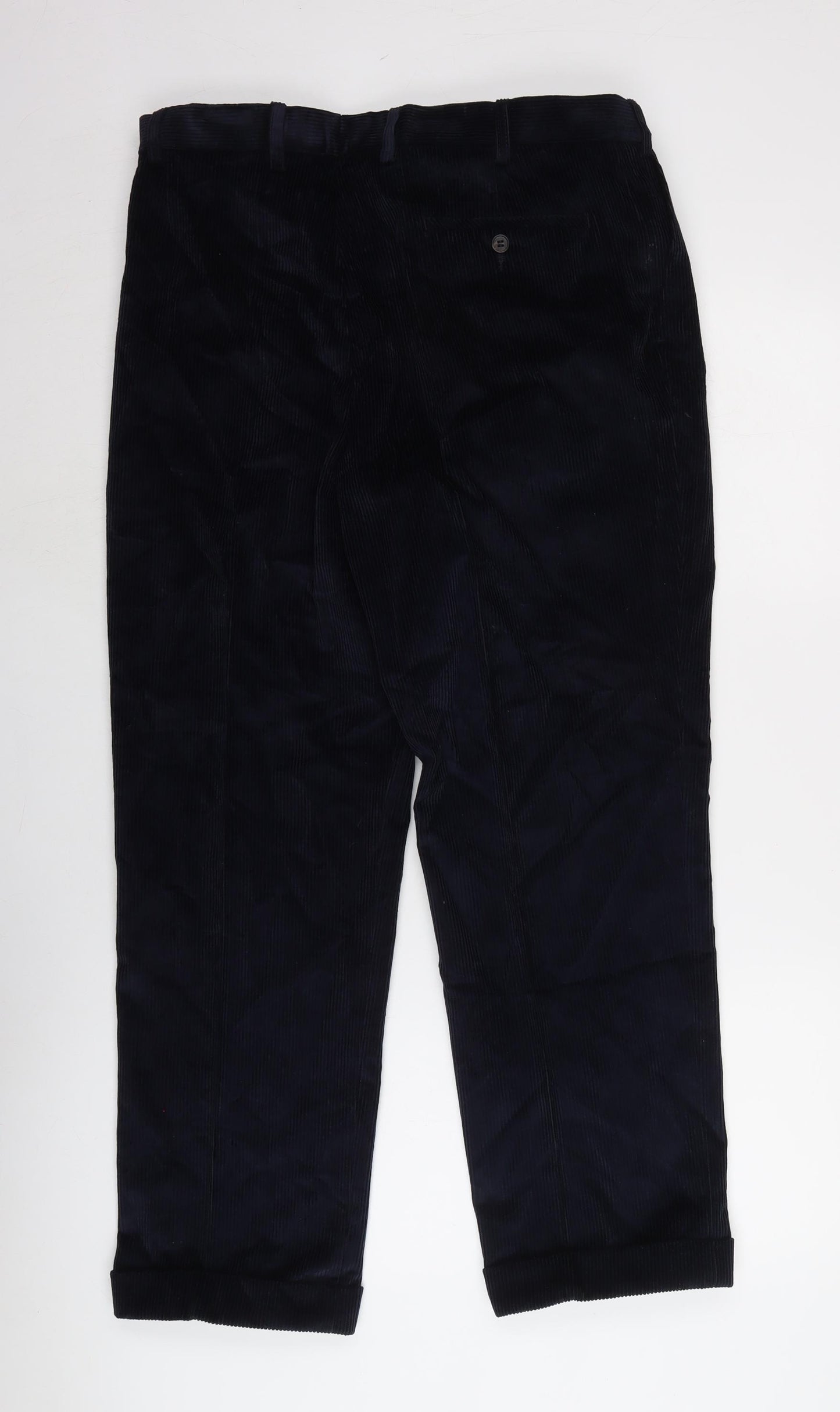 Marks and Spencer Mens Blue Cotton Trousers Size 36 in L28 in Regular Zip