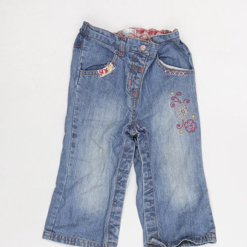 Kitchoun Girls Blue Cotton Capri Jeans Size 18 Months Snap - Embroidered