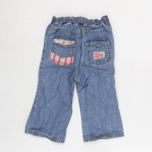 Kitchoun Girls Blue Cotton Capri Jeans Size 18 Months Snap - Embroidered