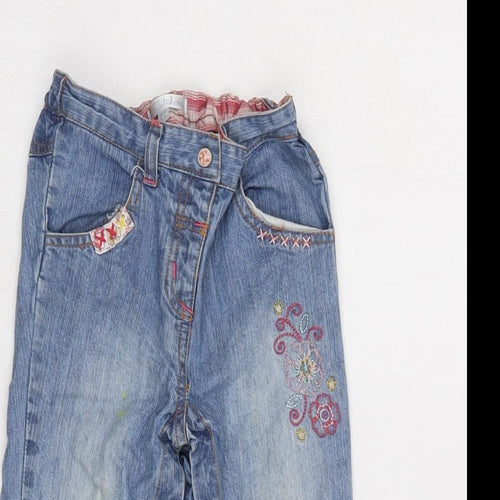 Kitchoun Girls Blue Cotton Capri Jeans Size 18 Months Snap - Embroidered