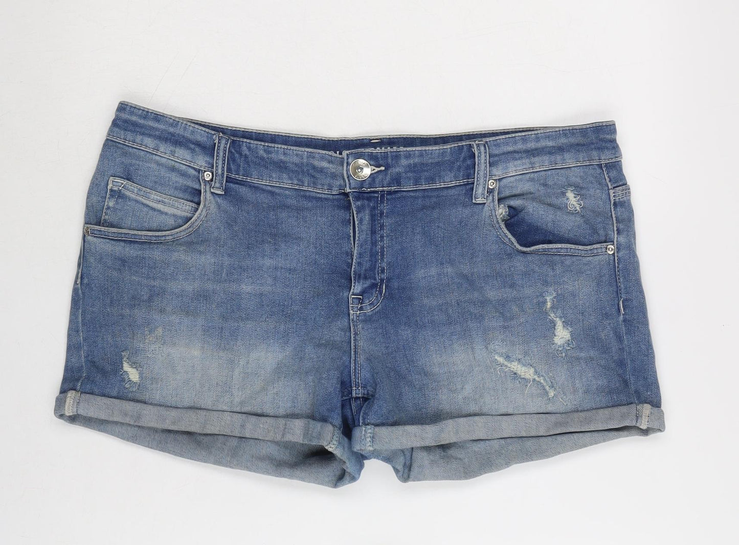 Oasis Womens Blue Cotton Cargo Shorts Size 16 L3 in Regular Zip