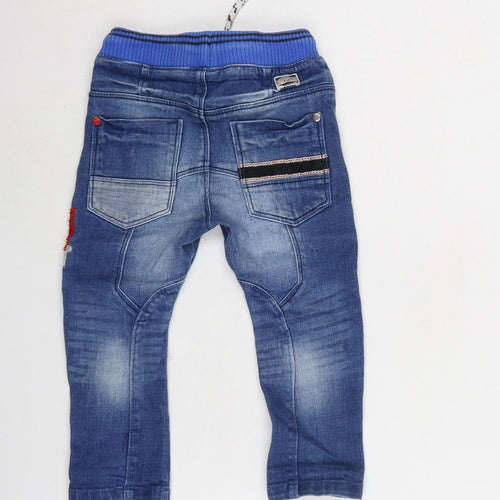 NEXT Boys Blue Cotton Capri Jeans Size 12-18 Months Tie - 13 inch inside leg / Embroidery