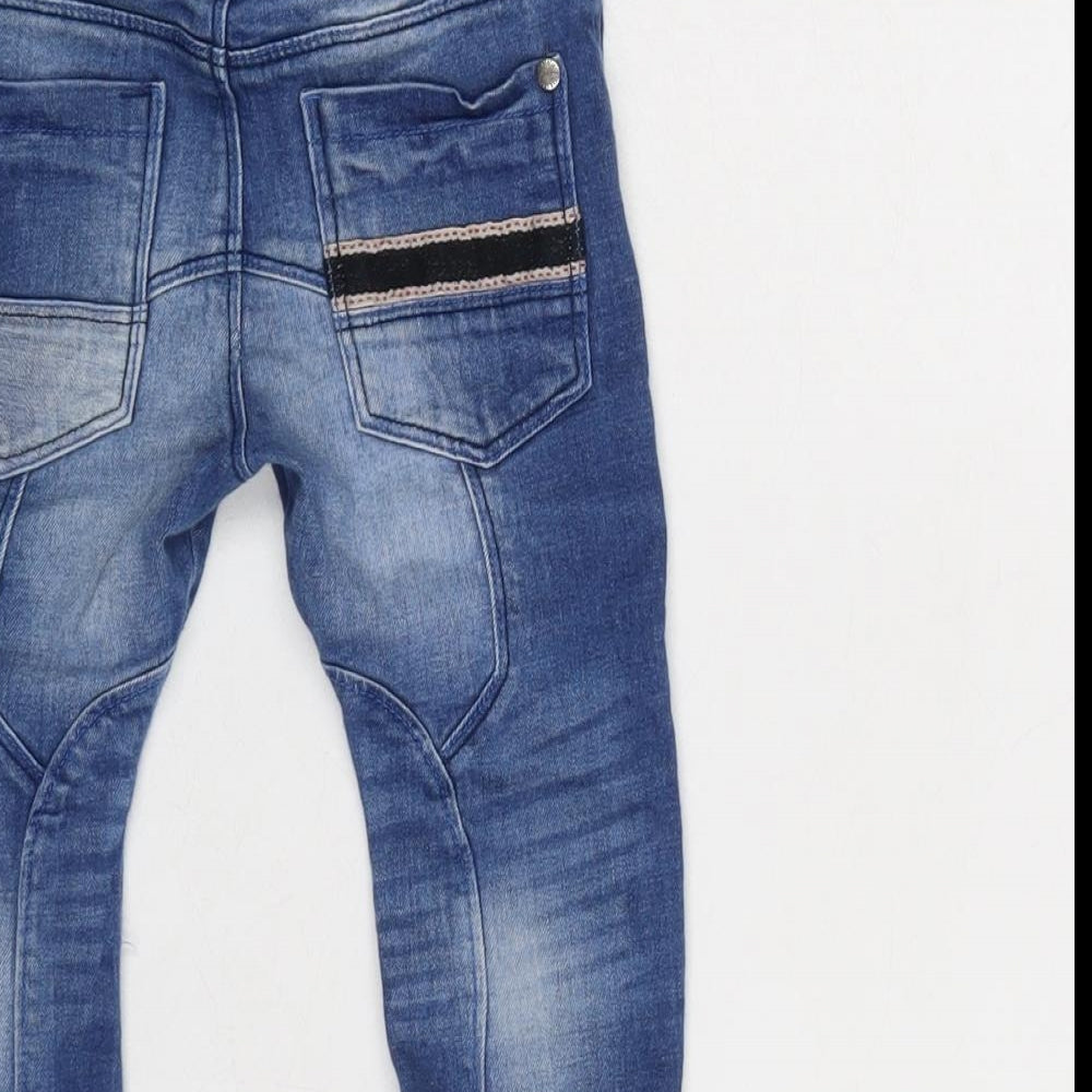 NEXT Boys Blue Cotton Capri Jeans Size 12-18 Months Tie - 13 inch inside leg / Embroidery