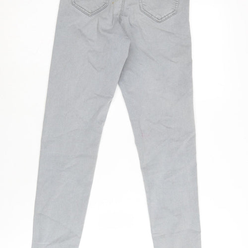 Miss Selfridge Womens Grey Cotton Straight Jeans Size 4 L29 in Regular Zip