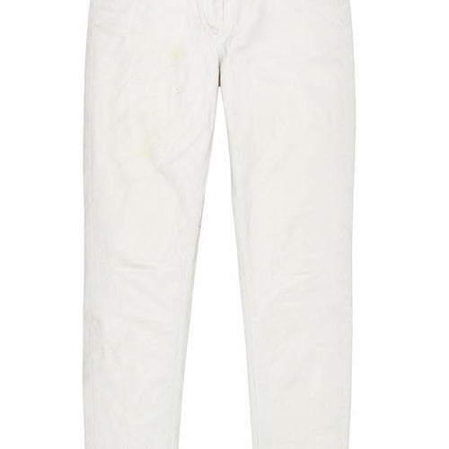 Matalan Womens Ivory Cotton Straight Jeans Size 14 L29 in Regular Zip