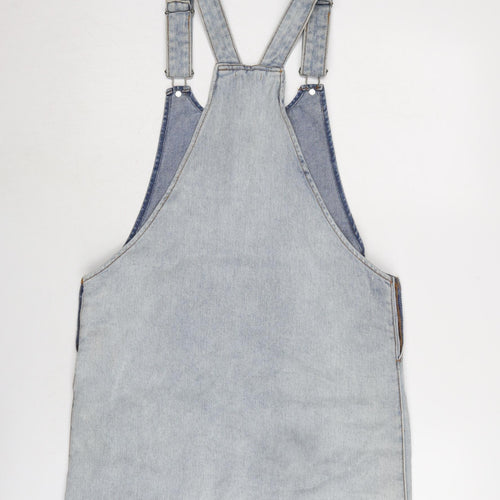Cooperative Womens Blue Cotton Pinafore/Dungaree Dress Size S Round Neck Snap