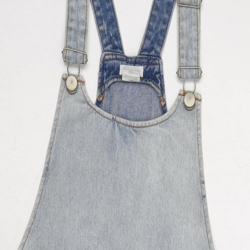Cooperative Womens Blue Cotton Pinafore/Dungaree Dress Size S Round Neck Snap