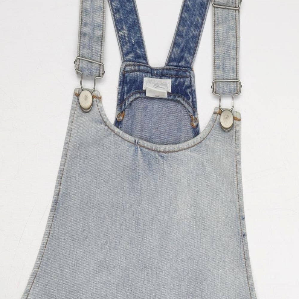 Cooperative Womens Blue Cotton Pinafore/Dungaree Dress Size S Round Neck Snap