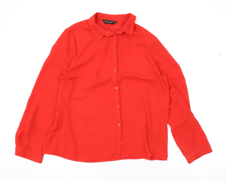 Dorothy Perkins Womens Red Polyester Basic Button-Up Size 14 Collared