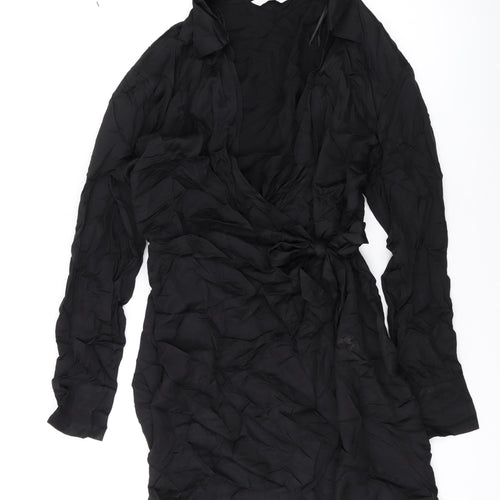 H&M Womens Black Viscose Mini Size M Collared Button
