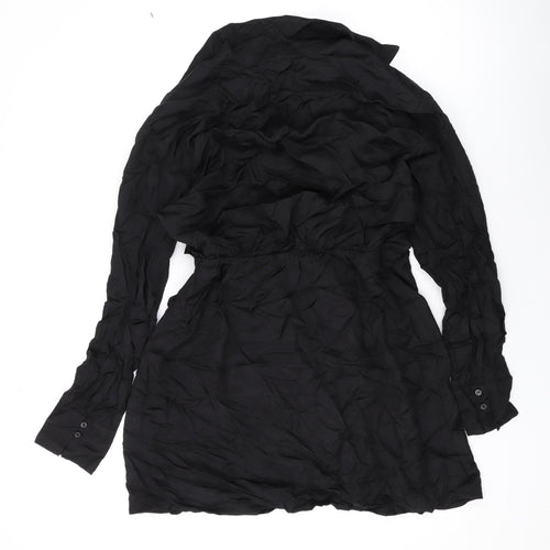 H&M Womens Black Viscose Mini Size M Collared Button