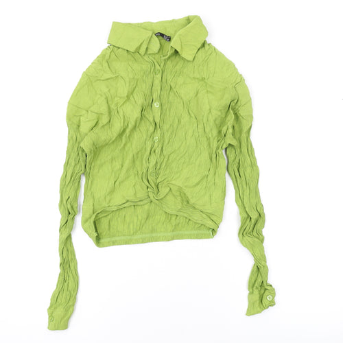 Boohoo Womens Green Viscose Basic Button-Up Size 10 Collared